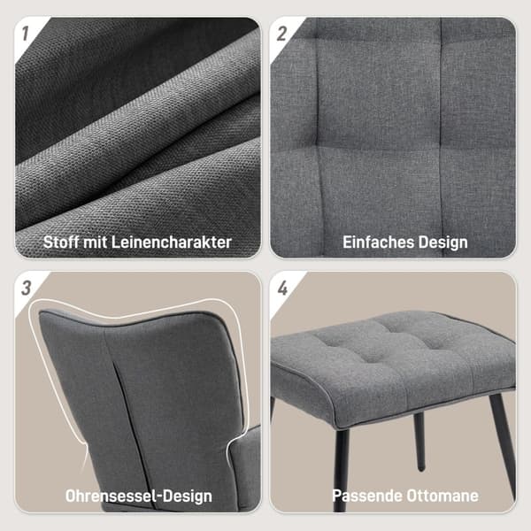 Rootz gyngestol med matchende fodskammel - Børnehavestol - Gliderstol - Mørkegrå - Polyester- og bøgetræ - 64cm x 89cm x 90cm