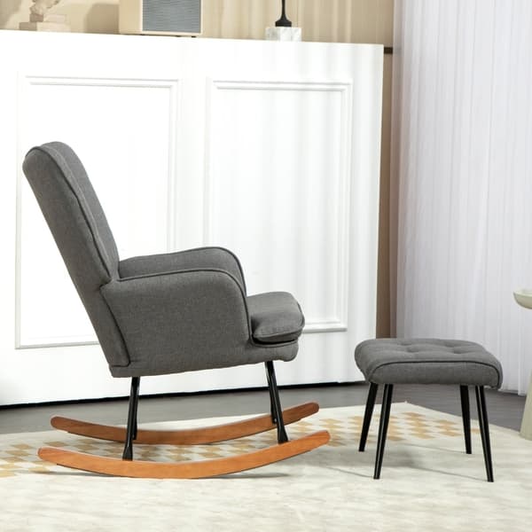 Rootz gyngestol med matchende fodskammel - Børnehavestol - Gliderstol - Mørkegrå - Polyester- og bøgetræ - 64cm x 89cm x 90cm