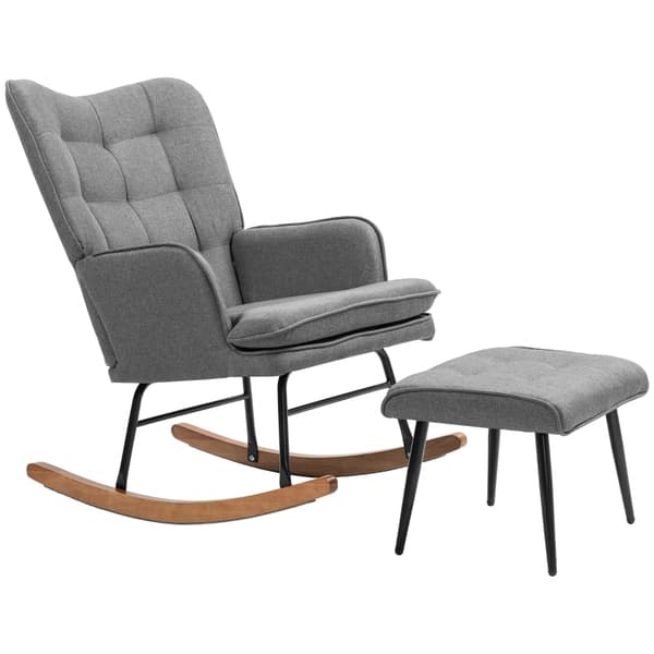 Rootz gyngestol med matchende fodskammel - Børnehavestol - Gliderstol - Mørkegrå - Polyester- og bøgetræ - 64cm x 89cm x 90cm