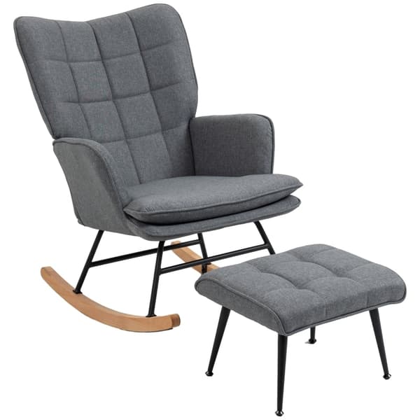 Rootz keinutuoli jalkarahilla - Hoitotuoli - Pehmustettu nojatuoli - Tyylikäs muotoilu - Pyökkipuujalat - Harmaa - 64cm x 89cm x 90cm