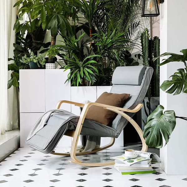 Rockstol - Slap af stol med Birchwood Armrests - Justerbar fodstøtte - Grå