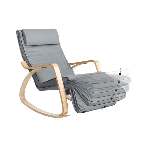 Rockstol - Slap af stol med Birchwood Armrests - Justerbar fodstøtte - Grå