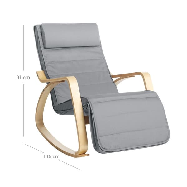 Rockstol - Slap af stol med Birchwood Armrests - Justerbar fodstøtte - Grå