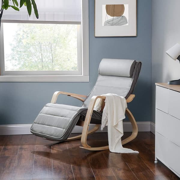 Rockstol - Slap af stol med Birchwood Armrests - Justerbar fodstøtte - Grå