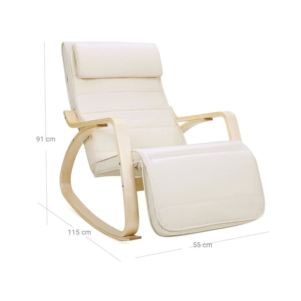 Keinutuoli - käsinojilla - koivupuu - säädettävä jalkatuki - jopa 150 kg - beige