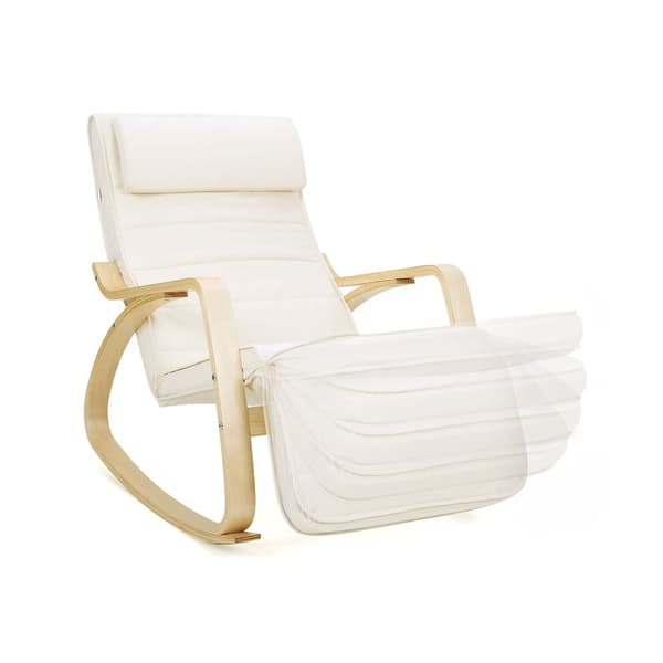 Keinutuoli - käsinojilla - koivupuu - säädettävä jalkatuki - jopa 150 kg - beige
