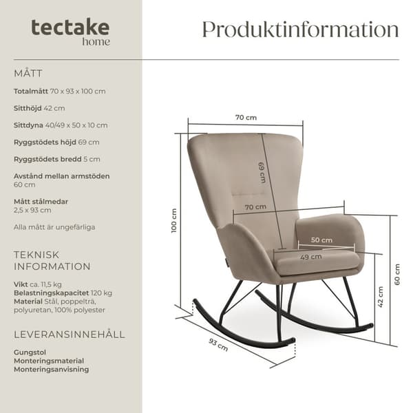 Gungstol Swing med stålskenor och tjock stoppning - svart/beige