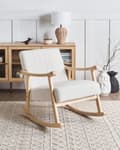 Miniatyrbillede 2 af 10: Gyngestol Off White Bouclé Gyngelænestol Teddy Stol med Træben Rar Ammestol i Stof Blød Loungestol med Gyngefunktion