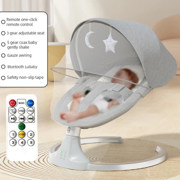 Baby Elektrisk Gungstol, Fjärrkontroll, Bluetooth Vaggvisa,Grå europeisk standard