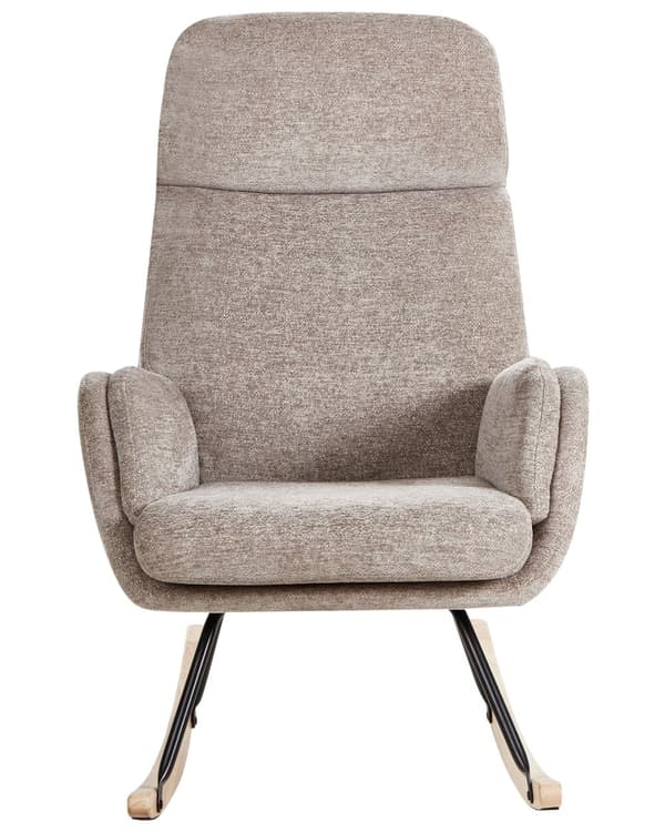 Ødelagt taupe polstret gyngestol på træpæle med armlæn moderne design