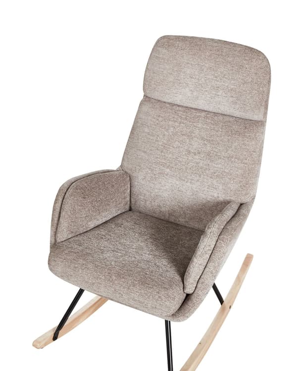 Ødelagt taupe polstret gyngestol på træpæle med armlæn moderne design