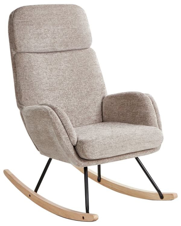 Ødelagt taupe polstret gyngestol på træpæle med armlæn moderne design