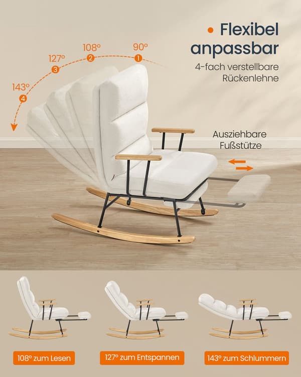 Gynge Stol, SONGMICS HOME, 97x67x100 cm, Creme Hvid