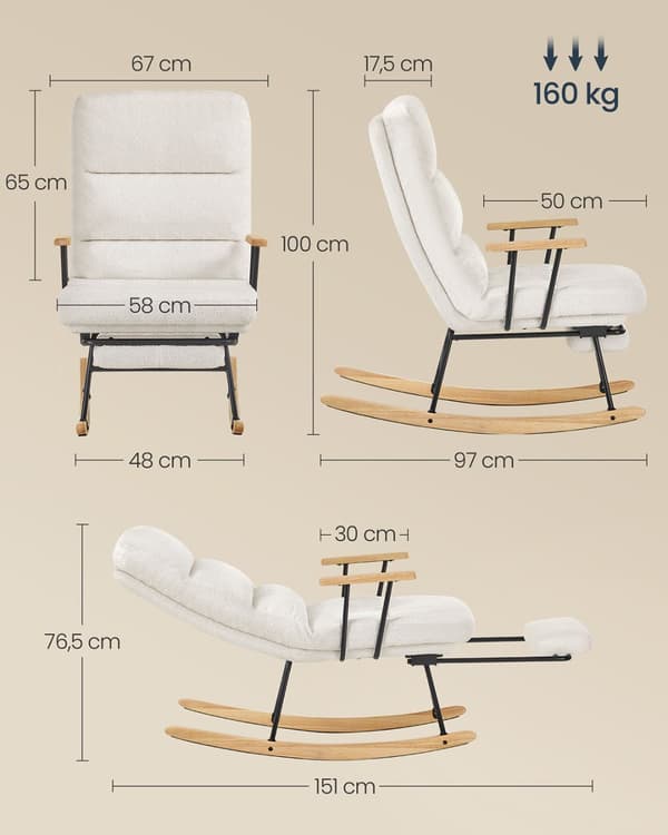 Gynge Stol, SONGMICS HOME, 97x67x100 cm, Creme Hvid