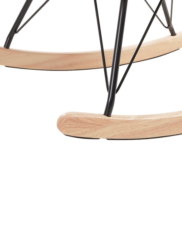 Gyngestol beige spænde boucle polstring sort metal ben armlæn højt ryglæn stue