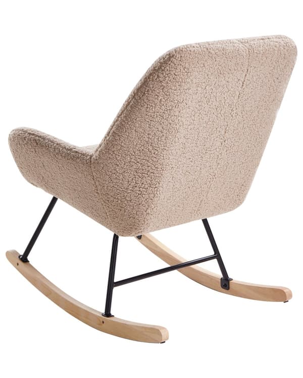 Gyngestol beige spænde boucle polstring sort metal ben armlæn bredt ryglæn stue
