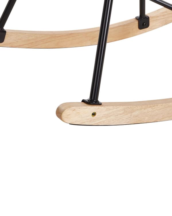 Gyngestol beige spænde boucle polstring sort metal ben armlæn bredt ryglæn stue