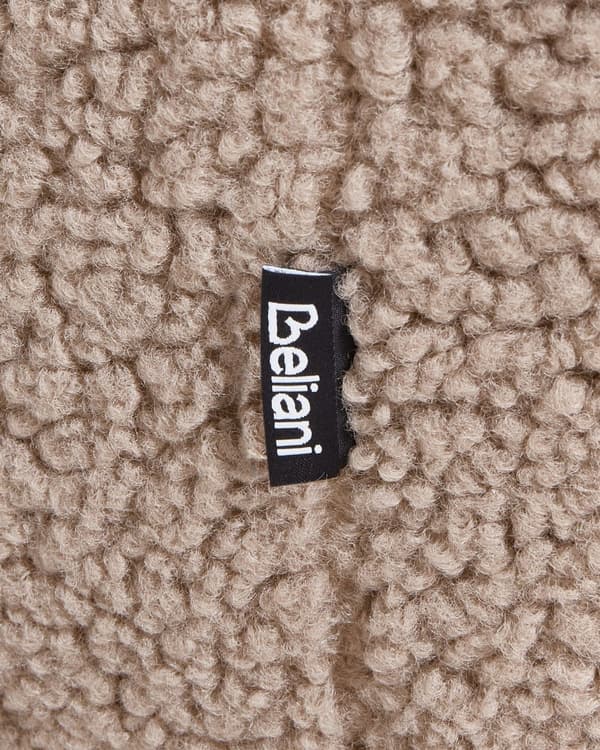 Gyngestol beige spænde boucle polstring sort metal ben armlæn bredt ryglæn stue