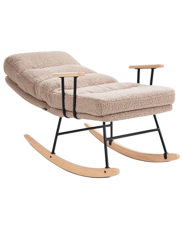 Gyngestol beige boucle polstring metal og gummi træben tilbagelænet ryglæn lounge