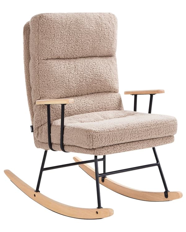 Gyngestol beige boucle polstring metal og gummi træben tilbagelænet ryglæn lounge