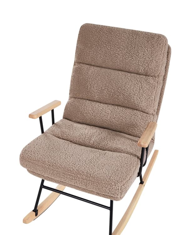 Gyngestol beige boucle polstring metal og gummi træben tilbagelænet ryglæn lounge
