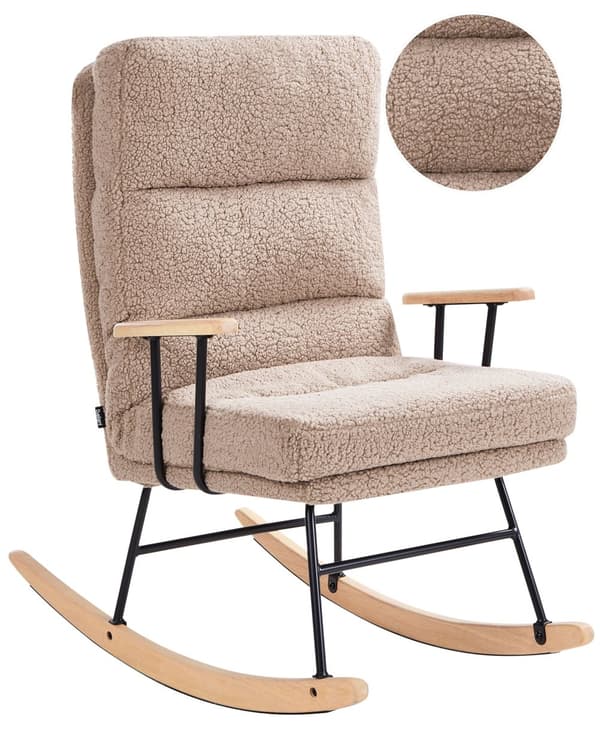 Gyngestol beige boucle polstring metal og gummi træben tilbagelænet ryglæn lounge
