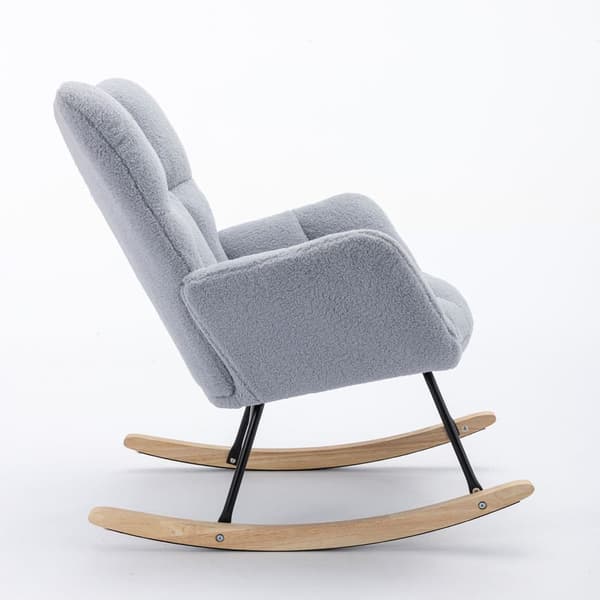 Gungstol i teddytyg, ljusgrå – retro fåtölj med tuftat ryggstöd och vadderad sits för vardagsrum & sovrum – Mid Century Modern stil