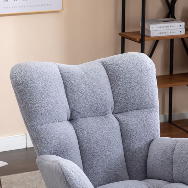Gungstol i teddytyg, ljusgrå – retro fåtölj med tuftat ryggstöd och vadderad sits för vardagsrum & sovrum – Mid Century Modern stil