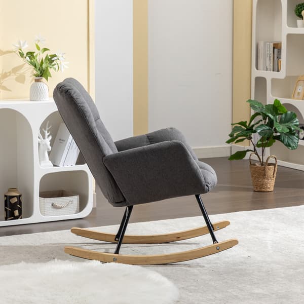 Gungstol i linnetyg med quiltad design – Grå | Mid Century Modern stoppad vilstol för vardagsrum & sovrum