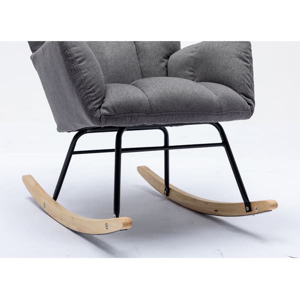 Gungstol i linnetyg med quiltad design – Grå | Mid Century Modern stoppad vilstol för vardagsrum & sovrum