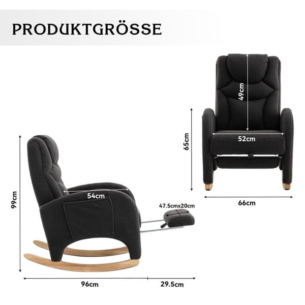 Gungstol i mörkgrått teddytyg – Relaxfåtölj med armstöd, stoppad loungestol för vardagsrum och sovrum, maxvikt 110 kg