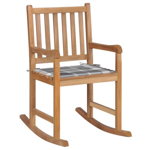 Gungstol med grårutig dyna massiv teak