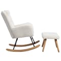 Pikkukuva 6 / 11: Ergonominen valkoinen keinutuoli 92 cm korkea – rahilla (49×38×38 cm) ja niskatyynyllä, tukeva runko kumipuuta, maksimipaino 113 kg