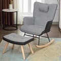Miniatyrbillede 3 af 11: Gyngestol i chippendale-stil med sidelomme – ternet stof, fodskammel og nakkestøtte, meget elastisk skumpolstring