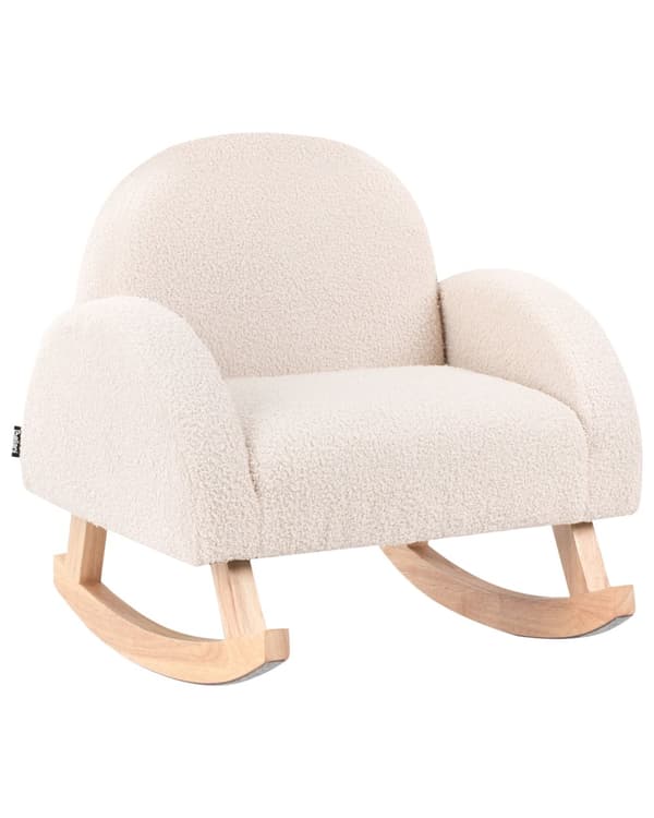 Gyngestol for Barn Lysebeige Boucle Innendørs Gyngestoler i Tre med Armlener