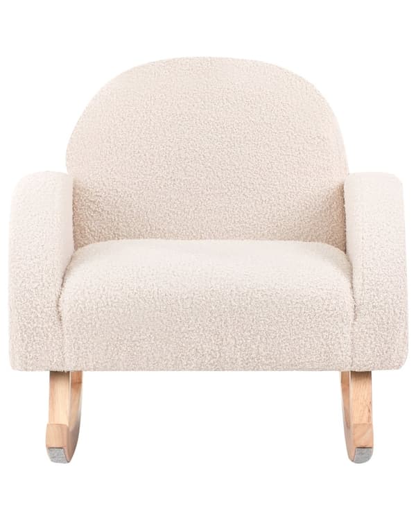 Gyngestol for Barn Lysebeige Boucle Innendørs Gyngestoler i Tre med Armlener