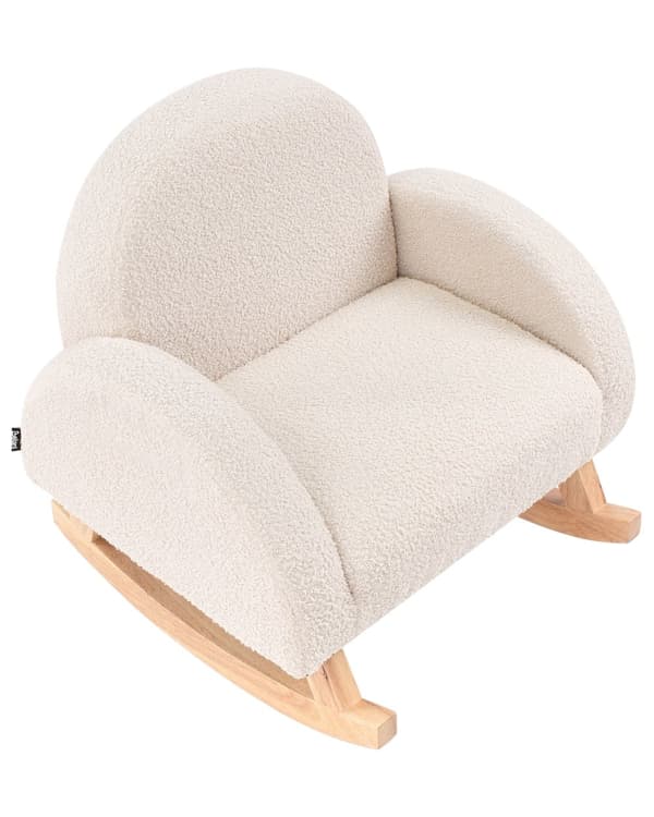 Gyngestol for Barn Lysebeige Boucle Innendørs Gyngestoler i Tre med Armlener