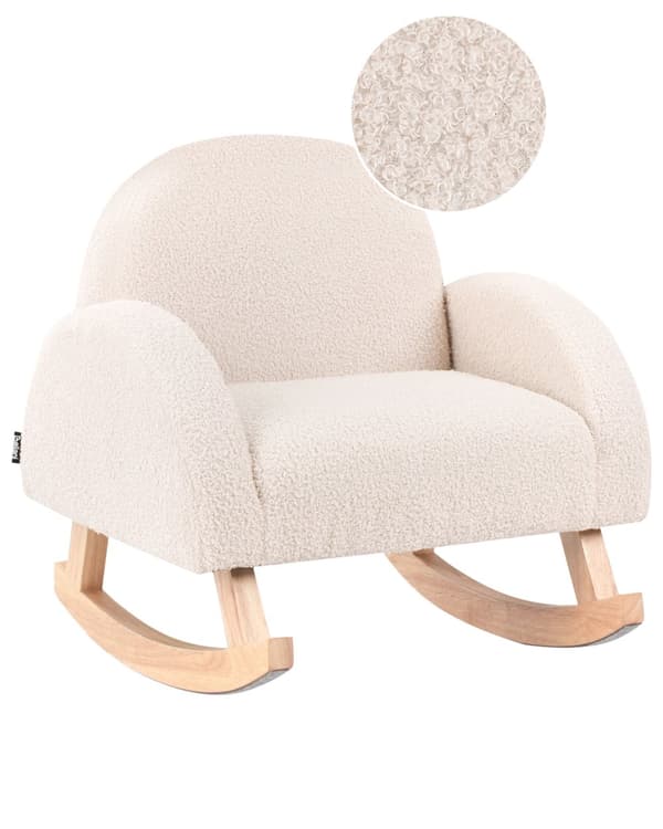 Gyngestol for Barn Lysebeige Boucle Innendørs Gyngestoler i Tre med Armlener