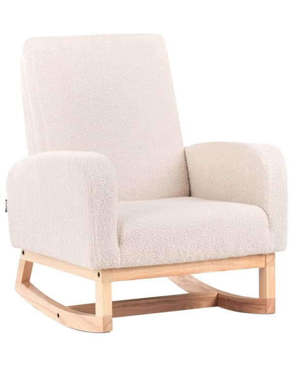 Gyngestol for Barn Lysebeige Boucle Innendørs Gyngestoler i Tre med Armlener