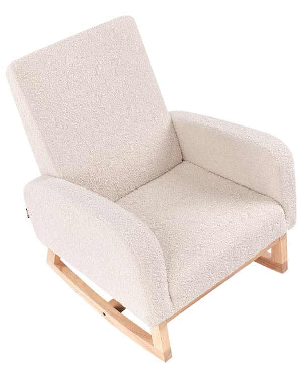 Gyngestol for Barn Lysebeige Boucle Innendørs Gyngestoler i Tre med Armlener