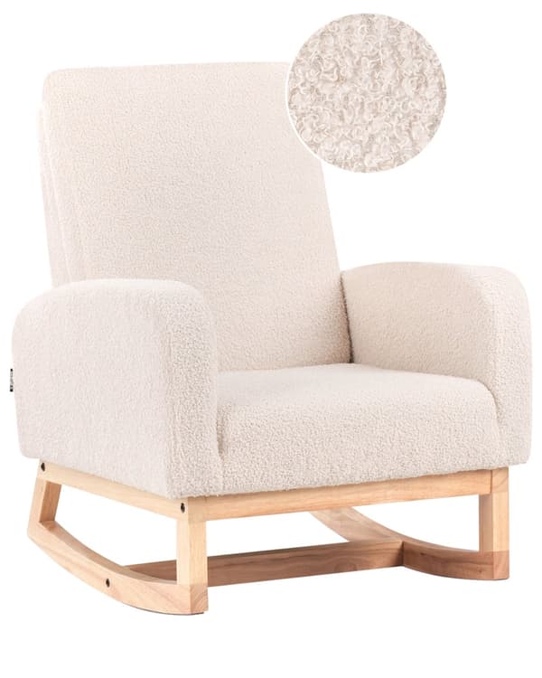 Gyngestol for Barn Lysebeige Boucle Innendørs Gyngestoler i Tre med Armlener