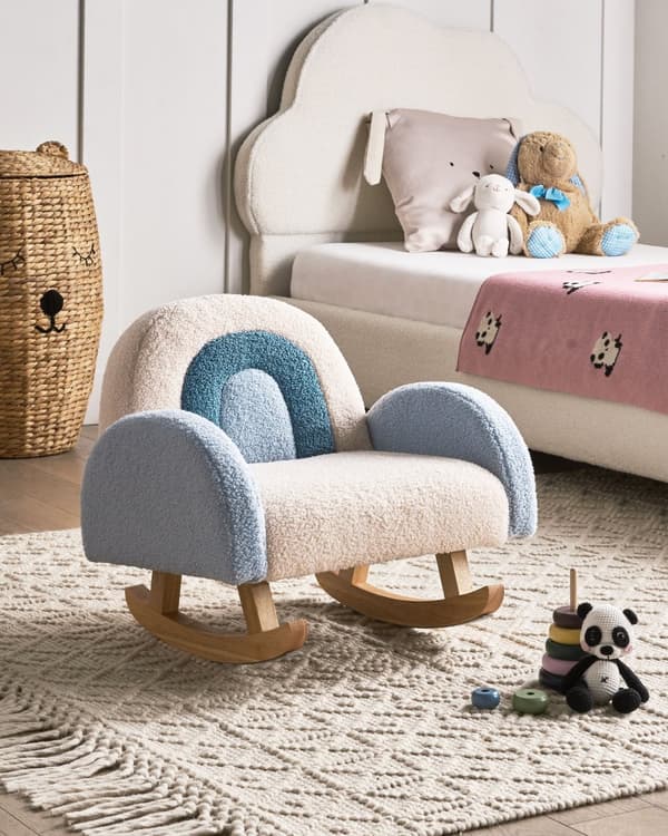 Barnas Gyngestol Blå Hvit Boucle Bamse Barnas Gyngestol For Barnerom Gyngestol Liten