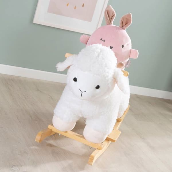 ROBA Lamb Rocker i trä och mjuk plysch med handtag - Hjälper till att bemästra balansen - från 18 månader - Vit