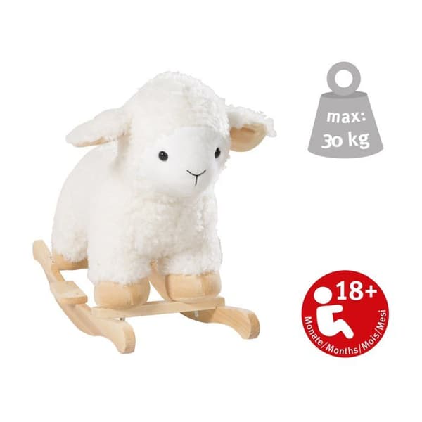ROBA Lamb Rocker i trä och mjuk plysch med handtag - Hjälper till att bemästra balansen - från 18 månader - Vit