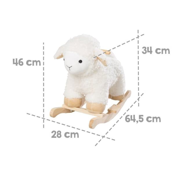 ROBA Lamb Rocker i trä och mjuk plysch med handtag - Hjälper till att bemästra balansen - från 18 månader - Vit