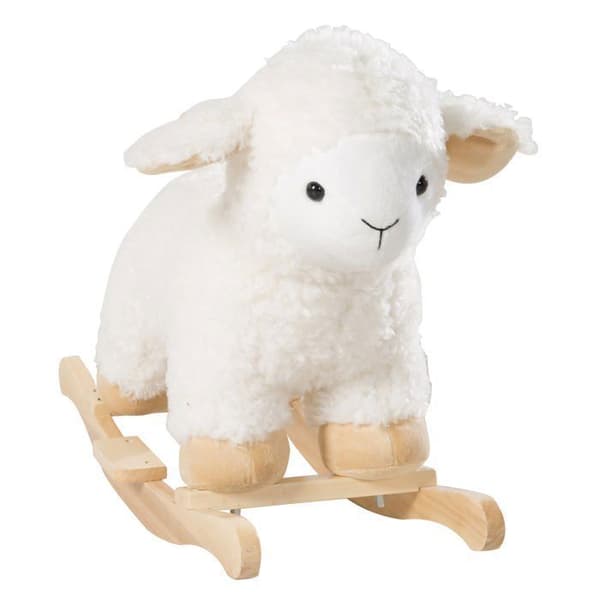 ROBA Lamb Rocker i trä och mjuk plysch med handtag - Hjälper till att bemästra balansen - från 18 månader - Vit