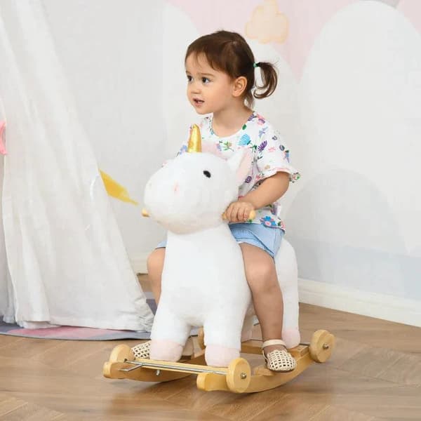 Rootz gunghäst - 2-I-1 gunghäst - Hjul plysch - gungdjur - Babysvingleksak - Vit - 63 x 38 x 63 cm