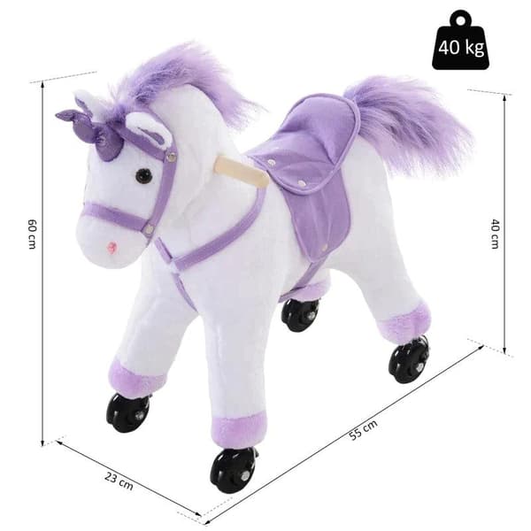 Rootz Kids Walking Horse - Game Horse - Ridhäst - Ridning - Unicorn Horse - Lila - 55 x 23 x 60 cm