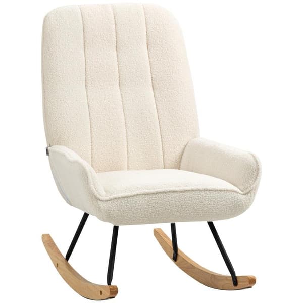Rootz keinutuoli - Keinutuoli Sherpa Fleecellä - Kumipuu - Teräs - Vaahto - Luonnollinen + Kerma - 63 cm x 95 cm x 97 cm