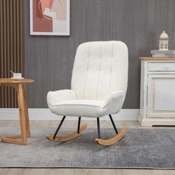 Rootz keinutuoli - Keinutuoli Sherpa Fleecellä - Kumipuu - Teräs - Vaahto - Luonnollinen + Kerma - 63 cm x 95 cm x 97 cm
